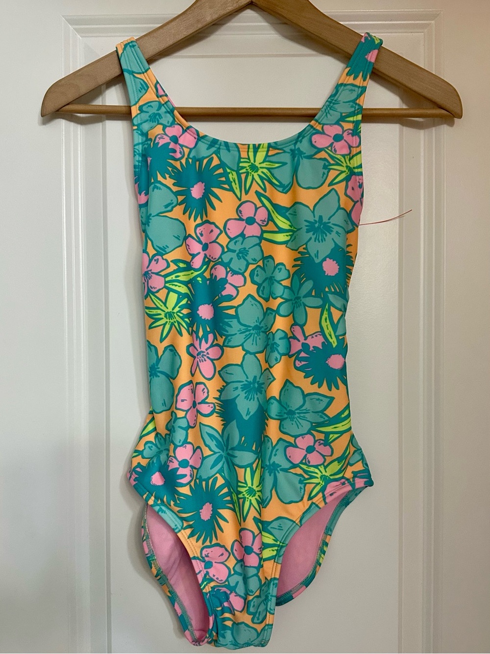 Cat & Jack Girls Floral One-Piece Swimsuit - Teal, Orange & Pink
